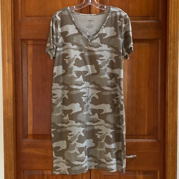 Camouflage T Shirt Dress with Criss Cross Neckline Detail - Size Large - Camo - Picture 1 of 5